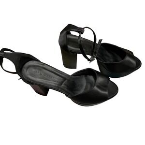 BILLINI Black Satin Platform Ankle Strap Heels Women Size 8